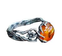 Vdaxvme Ambre cire d'abeille incrustée argentée, tempérament simple, pierre transparente orange exquise, style vintage, bijoux, pierre transparente, comme décrit