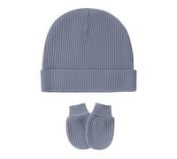 Vdaxvme Bonnet d'hiver unisexe pour bébé - Ensemble de moufles en coton pour nouveau-né - Fournitures de maternelle - Protection, Bleu gris., taille unique