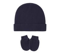 Vdaxvme Bonnet d'hiver unisexe pour bébé - Ensemble de moufles en coton pour nouveau-né - Fournitures de maternelle - Protection, bleu marine, taille unique