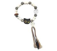Vdaxvme Bracelet en perles avec pendentif en forme de tête de mort, chaîne de poignet à pompons, bracelet d'étudiant, cadeau polyvalent de dessin animé pour petite amie, chat, bracelet réglable