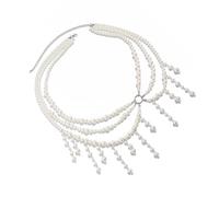Vdaxvme Chaîne de ceinture élégante avec fausses perles et pompons, design réglable, chaîne de corps, accessoire pour robes et tenues décontractées, bijoux de corps multi-rangs avec perles