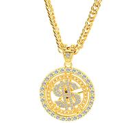 Vdaxvme Chaîne plaquée or/argent pour pendentif signe dollar Old School Hip Hop collier rotatif années 80 90 Costum, Métal, Zircone cubique