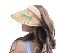 Vdaxvme Chapeau de soleil pour fille - Chapeau de paille - Chapeau de plage vide - Chapeau pliable pour printemps - Chapeau respirant pour adultes - Sport décontracté - Cerceau de riz - Taille unique