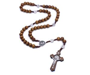 Vdaxvme Chapelet en perles de bois avec pendentif en forme de croix catholique - Bijoux religieux pour hommes et femmes - Petit B, One Size, Comme décrit, Comme décrit.