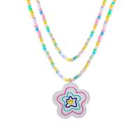 Vdaxvme Collier à deux couches avec chaîne de clavicule douce cool et adorable amour étoile à cinq branches pour fille cœur fleur collier de perles, Acrylique, Zircone cubique