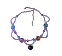 Vdaxvme Collier avec pendentif en forme de cœur - Collier de tempérament - Collier ras du cou - Bijoux de rêve - Collier de perles colorées - Résine et oxyde de zirconium