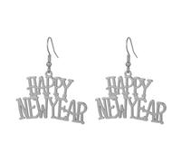 Vdaxvme Collier avec pendentif « Happy New Year » - Boucles d'oreilles tendance en métal - Chaîne de clavicule - Bijoux ras du cou, Earrings, Métal, Zircone cubique