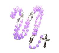 Vdaxvme Collier Chapelet Lumineux Perles Prière 10mm Pendentif Jésus Christ pour Croix Brille dans Nuit Bijoux Religieux