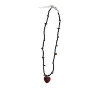 Vdaxvme Collier pour femme fait à la main en pierre naturelle avec chaîne en os rétro perlé avec nouveau chinois pour homme et femme, Pierre naturelle + corde tressée, Zircone cubique