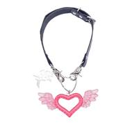 Vdaxvme Collier ras du cou creux en cuir avec ailes d'amour pour femme - Collier tendance punk foncé, PU + alliage + acrylique, Zircone cubique