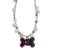 Vdaxvme Collier ras du cou tendance avec pendentif en forme d'os - Chaîne de clavicule punk - Perles irrégulières - Bijoux plastron, Métal, Zircone cubique