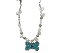 Vdaxvme Collier ras du cou tendance avec pendentif en forme d'os - Chaîne de clavicule punk - Perles irrégulières - Bijoux plastron, Métal, Zircone cubique