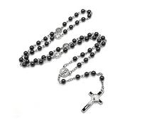 Vdaxvme Collier tendance fait à la main avec perles rondes en verre catholique pour collier de perles pour pendentifs religieux Nec, métal, oxyde de zirconium