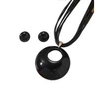 Vdaxvme Collier tendance pour femme - Boucles d'oreilles rondes - Chaîne de clavicule - Tempérament - Simple à froid - Réglable - Corde cirée, Round hollow type B, Acrylique, Zircone cubique