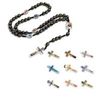 Vdaxvme Colliers pour femme avec pendentif catholique, chapelet catholique, bijoux religieux, collier de perles fait à la main avec crucifix, Plastique, Zircone cubique