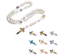 Vdaxvme Colliers pour femme avec pendentif catholique, chapelet catholique, bijoux religieux, collier de perles fait à la main avec crucifix, Plastique, Zircone cubique