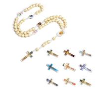 Vdaxvme Colliers pour femme avec pendentif catholique, chapelet catholique, bijoux religieux, collier de perles fait à la main avec crucifix, Plastique, Zircone cubique