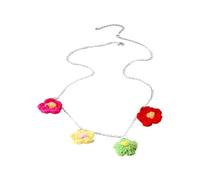Vdaxvme Colliers pour femme en tricot avec fleurs et perles - Chaîne de collier - Accessoire de mode, Peluche + alliage, Zircone cubique