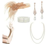 Vdaxvme Costume Charleston vintage des années 1920 pour femme GreatGatsby Coiffe Gants en satin Boucles d'oreilles Collier Accessoires de fête