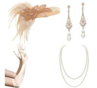 Vdaxvme Costume Charleston vintage des années 1920 pour femme GreatGatsby Coiffe Gants en satin Boucles d'oreilles Collier Accessoires de fête
