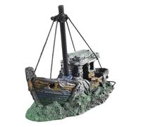 Vdaxvme Décorations d'épave de bateau d'aquarium Poisson pour ornements en résine pour eau douce et salée Betta Tanks Décor