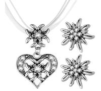 [Vdaxvme] Ensemble collier et boucles d'oreilles edelweiss avec pendentif en forme de cœur et ruban en strass, collier ras du cou traditionnel Oktoberfest