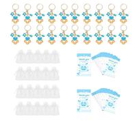Vdaxvme Lot de 20 porte-clés avec sacs en organza et carte de remerciement pour décorations de fête, bleu