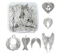 Vdaxvme Lot de 30 pendentifs en forme d'ailes d'ange en forme de cœur argenté vieilli pour la fabrication de bijoux tibétains faits à la main