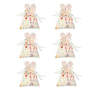 Vdaxvme Lot de 6 sacs avec cordon de serrage sur le thème des lapins pour chocolats, bonbons, décoration de fête, emballage cadeau, pochettes d'organisation