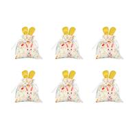 Vdaxvme Lot de 6 sacs avec cordon de serrage sur le thème des lapins pour chocolats, bonbons, décoration de fête, emballage cadeau, pochettes d'organisation