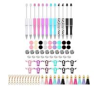 Vdaxvme Lot de 86 stylos à bille à faire soi-même avec perles, crochets pivotants et pompons, papeterie d'école, durable et fiable