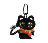 Vdaxvme Porte-clés en peluche chat noir adorable animal porte-monnaie accessoire unique pendentif à suspendre pour femme, Écharpe rouge et verte, 9.5 7.5