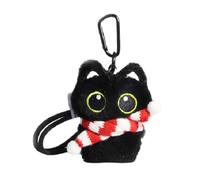 Vdaxvme Porte-clés en peluche chat noir adorable animal porte-monnaie accessoire unique pendentif à suspendre pour femme, Écharpe rouge et blanche, 9.5 7.5