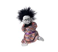 Vdaxvme Poupée effrayante avec tête électrique levée et lumière Rouge, Son de Rire, tête de Levage électrique pour décoration de Maison hantée, LED Clignotante pour Halloween