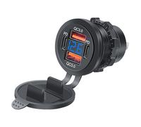 Vdaxvme Prise de charge USB 12 V-24 V, double QC3.0 + double prise de type C avec capuchons, connecteur voltmètre pour voyage, voiture, extérieur