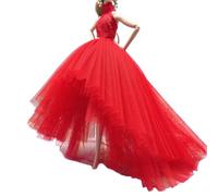 Vdaxvme Robe de Photographie de poupée 1/6, Tenue avec Robe, Red | Robe de mariée à col haut, traîne en tulle superposée, affichage de collection, utilisation photographique, robe