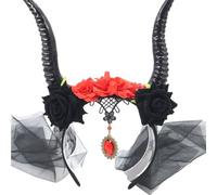 [Vdaxvme] Serre-tête en corne de diable avec voile en maille décorative pour anime, cosplay, fête, Halloween, accessoires de costume léger en résine