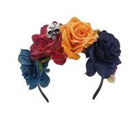 Vdaxvme Serre-tête fin avec fleurs artificielles et tête de mort pour Halloween, fête de mariage, photographie