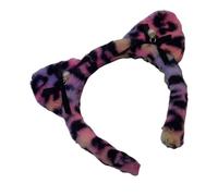 Vdaxvme Serre-tête populaire en peluche avec oreilles de chat avec imprimé animal pour fête d'anniversaire, femme, fille, festival de musique