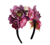 Vdaxvme Serre-tête pour fête d'Halloween avec tête de mort et fleur - Accessoires pour cheveux pour bal masqué