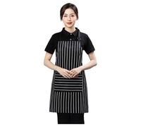 Vdaxvme Tablier de cuisine classique à rayures avec bande de cou réglable, en polycoton respirant pour cuisiner, cuire et griller, tablier pour personnel de restaurant