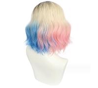 VDCVADKYE Perruque Cosplay Anime, Perruque courte bouclée bleue mélangée rose dorée for femme