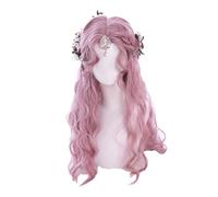 VDCVADKYE Perruque Cosplay Anime, Perruque longue ondulée lâche 3 couleurs avec perruque dorée en lin rose brun Halloween cheveux synthétiques résistants à la chaleur(Pink)