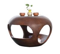 VDCVADKYE Table Basse Ronde， Assembled Fiberglass Round Side Table, Coffee Table, End Table Multicolor 20 x 12.6 inches(Bruin)