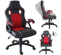 VDD Chaise de Jeu Wouter Junior - Chaise de Bureau Style Gaming Racing - réglable en Hauteur - Noir Roug