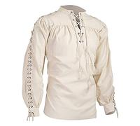 VDDTAGAM Chemise Col Mao Homme Chemise Homme Chemise en Jeans Homme Viking Homme Tunique Viking Homme Costume Pirate Homme Déguisement Viking Homme Chemise Pirate Chemises Casual Homme(Beige,XXL)