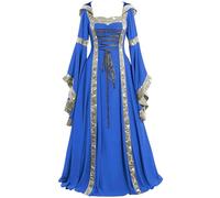 VDDTAGAM Costume Médiéval Femme Halloween Costume Femme Robe Soiree Princesse Déguisement Sorcière Femme Robe Medievale Fille Robe Renaissance Robe Renaissance Femme Costume Elfe Femme(Blue,XL)