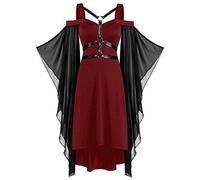 VDDTAGAM Déguisement Médiéval Femme Costume Viking Femme Robe Robe Elfe Costume Femme Halloween Deguisement Princesse Femme Robe Gothique Déguisement Elfe Femme Robe De Soir(Wine,5XL)