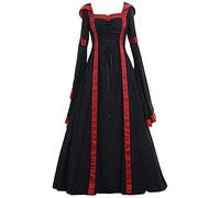 VDDTAGAM Déguisement Viking Médiéval Femme - Robe Renaissance Halloween Grande Taille (Noir, L)