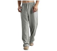 VDDTAGAM Pantalon en Lin Homme, Pantalon d'Été Long Décontracté (Gray,S) VDD831